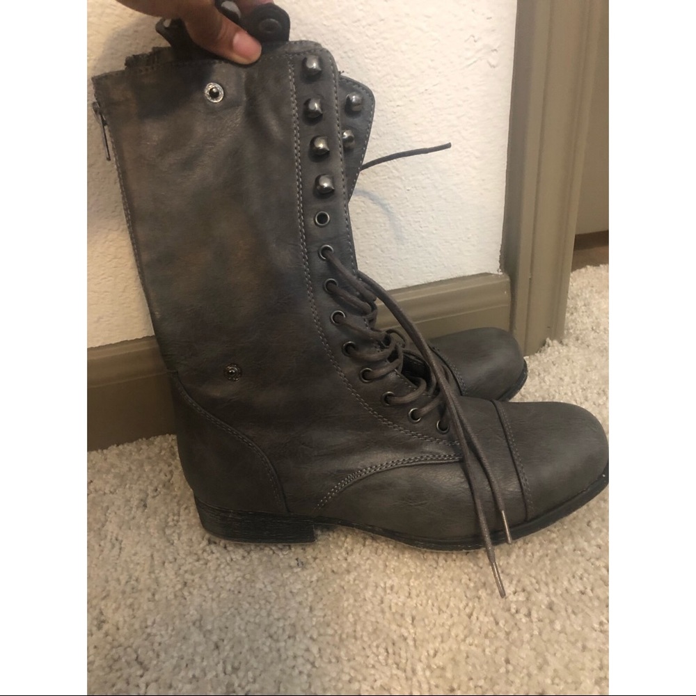 Gray combat boots